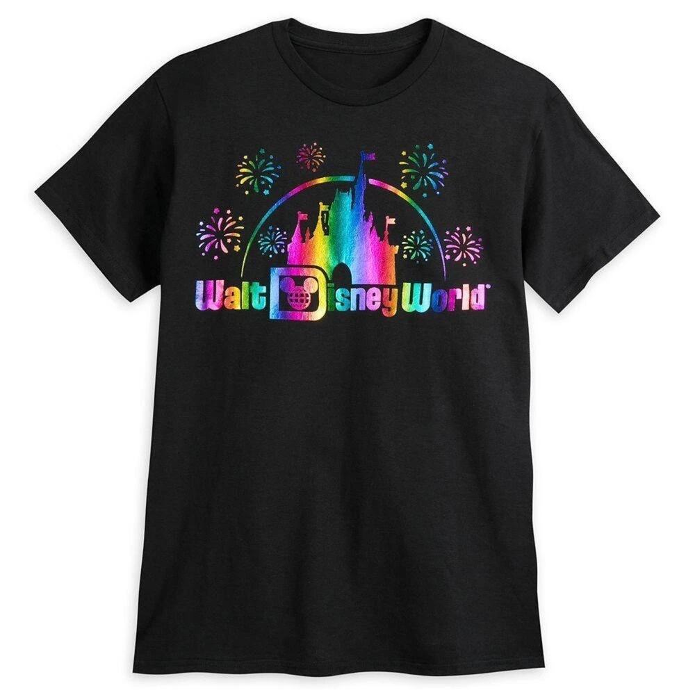 NWT Disney Parks Walt Disney World Metallic Foil Rainbow Castle T-Shirt S